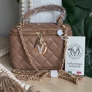 NWT Valentino Orlandi Quilted Vanity Box Bag | Chain Strap | Taupe